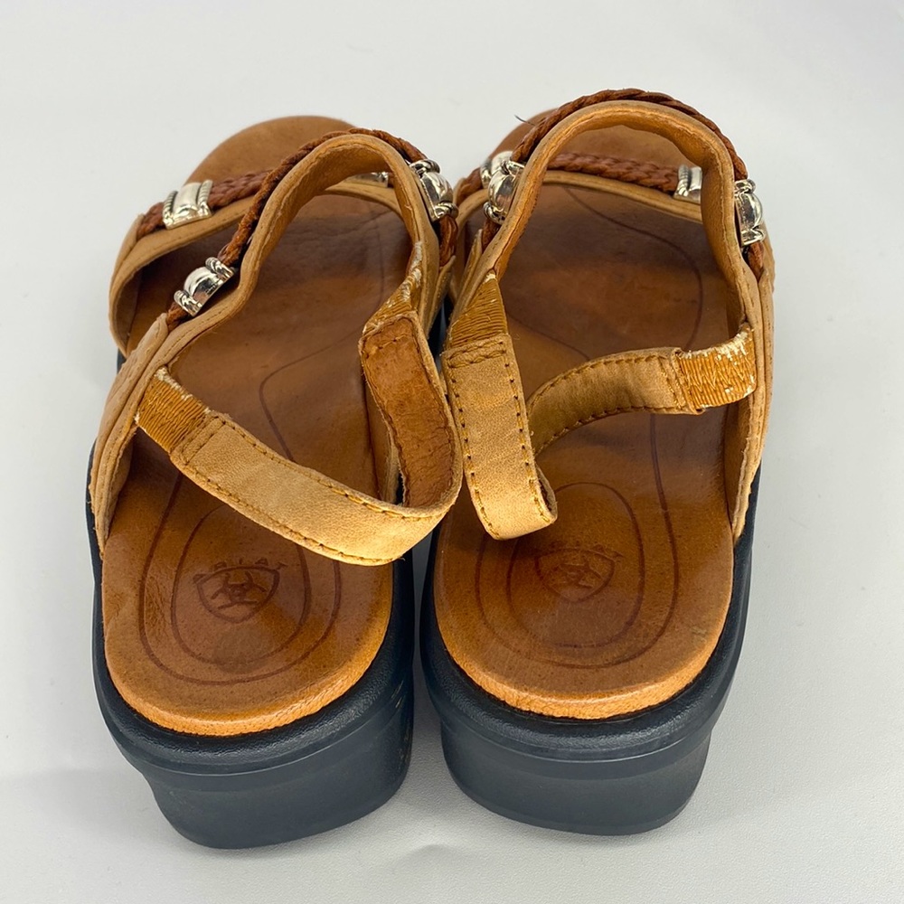 Ariat Stinson Camel Leather Heeled Sandals with Braided Detail Size 8 - Picture 5 of 13